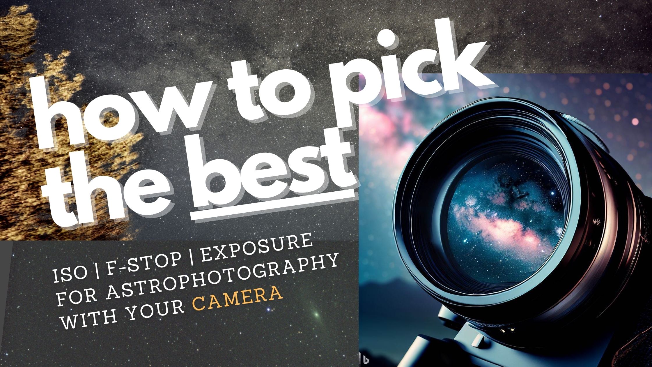 You can take pictures of stars, clusters, galaxies and nebulae with nothing more than your camera. Learn how to set the right ISO, f-stop and exposure time to be successful.