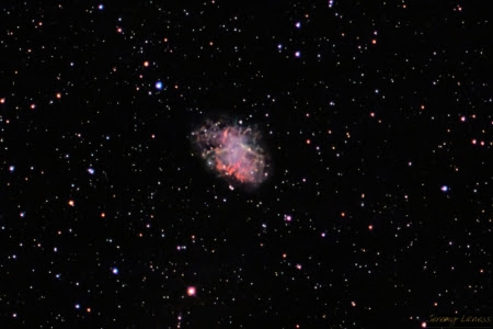 The first deep space object I photographed was M1: The Crab Nebula. I didn't realize it was the first item in Charles Messier's famous catalogue until after the fact. That image was noisy but just seeing the colors were enough to get me hooked. I later learned that the nebula is the remnants of a massive stellar explosion, or supernova, that was visible to Chinese astronomers in 1050 AD. It is expanding at such a rapid rate that modern images show differences when compared. I love the color and intricate details of this target.