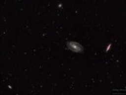 A wide field capture of the area surrounding Bode's Galaxy (M81), including nearby Cigar Galaxy (M82). Taken from the banks of the Skykomish River.