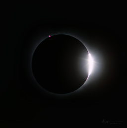 Just as the moon begins to completely cover the sun in what is referred to as C1 - first contact, the contrast from the last bit of light creates a bright flare and creates the illusion of a celestial diamond ring.