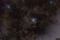 I'm learning how to process images with delicate and dusty features. I remembered how much dust I saw in an old photograph of the Iris Nebula, so I tried it out. This is the 3 hours of 60-second exposures with my Sony Alpha mirrorless (unmodified) camera and Samyang 12mm f/2 lens. And my best effort to process it all.