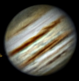 I mistimed my attempt to capture the Great Red Spot but gots lots of detail with Io just appearing as well.