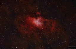 The Eagle a.k.a. the Star Queen nebula, M16, with the Pillars of Creation at its heart. 2.5 hours of 5-minute exposures on an Svbony sv503 70ED with a ZWO ASI294MC Pro camera and the Optolong l-eXtreme filter in Monroe's Bortle 6 skies.