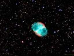 This bright nebula visible in binoculars is a planetary nebula surrounding a white dwarf star.