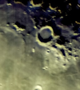 A close up of the Mare Imbrium region at the edge of the shadow.