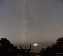 A selfie in front of the Milky Way taken in Yaquina Bay state park.