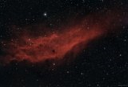 WLike a billowing blanket let down across the sky, this textured red streak is NGC1499, the California Nebula. It sprawls across 2.5 degrees of sky due east of M45.