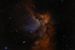A Wizard, closely. This is a zoom on the 'upper torso' of the larger NGC7380 nebula, or 'the Wizard Nebula.' Shot at 1645mm using the Optolong L-eXtreme filter.