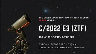 Footage from my imaging sessions with comet C/2022 E3 (ZTF) using a 336mm and a 1645mm scope. Live observations of a green comet that was last seen 50,000 years ago: Comet C/2022 E3 (ZTF).